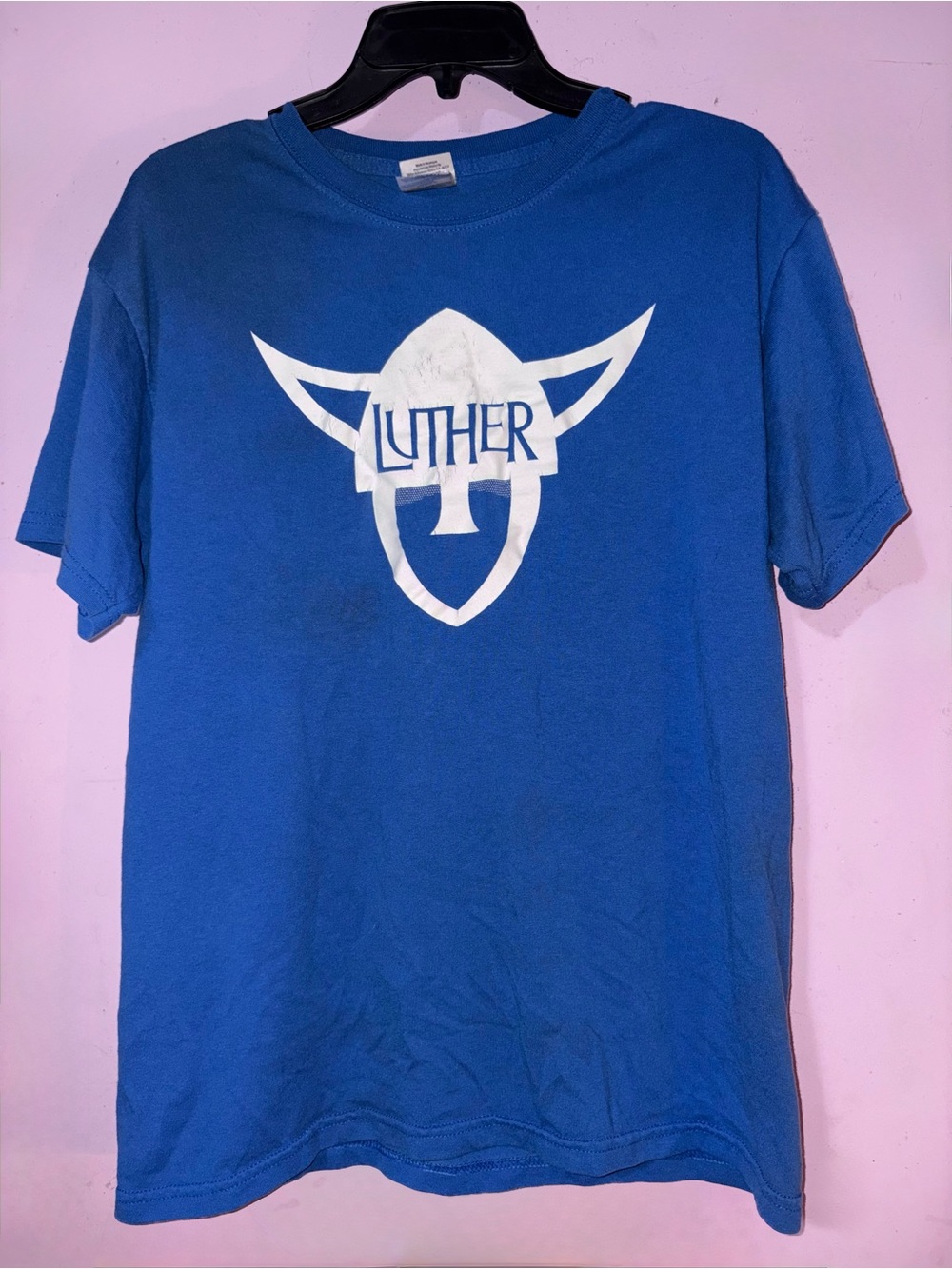 Gildan Royal Blue Short Sleeve Tee with White 'Luther' Shield Graphic